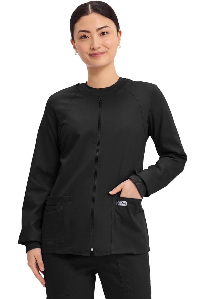 Cherokee Women's Workwear Core Stretch Warm Up Scrubs Jacket, Black, Large - Image 1